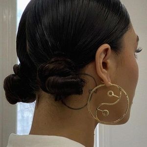RARE - 18k gold plated Yin Yang hoop earrings by My Mum Made It - OS